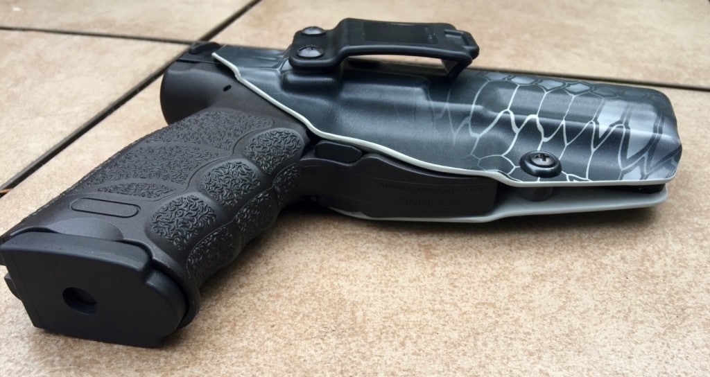 The open space for the trigger guard makes for advanced retention as well as reduced width. 