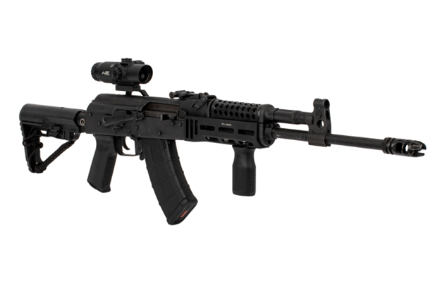 AK-47 Rifle with a Primary Arms Optic set to a white background
