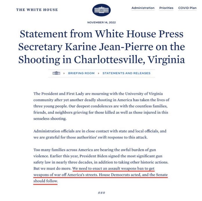 white house response to UVA shooting