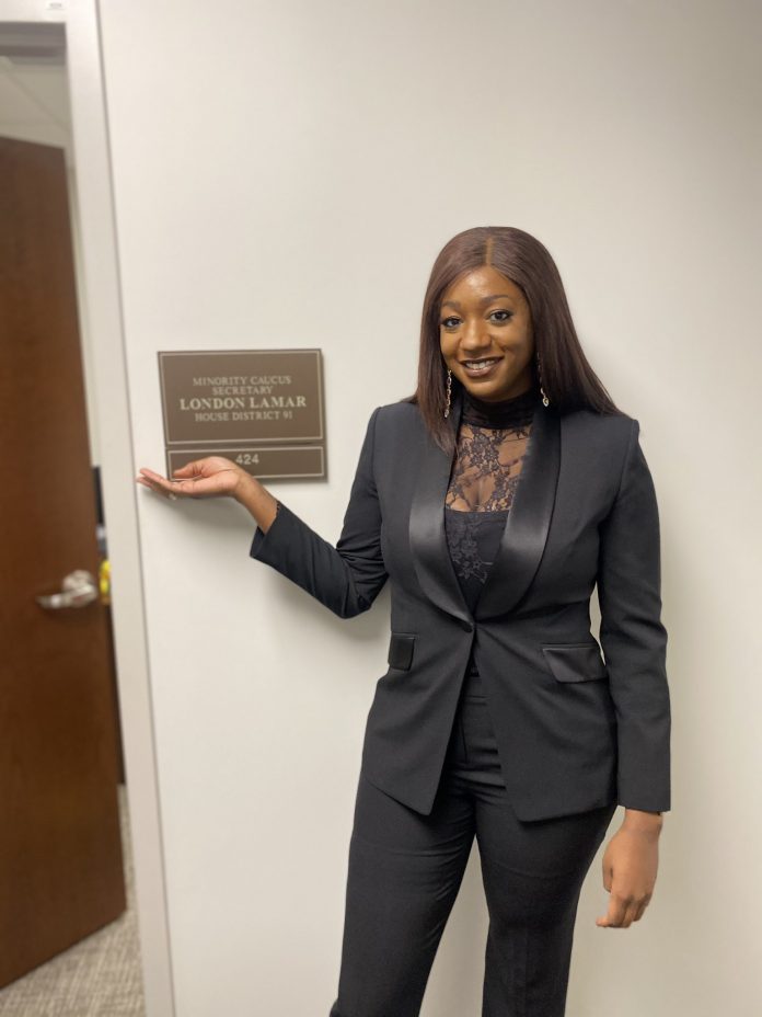 TN Sen London Lamar (D) stands in front of her office