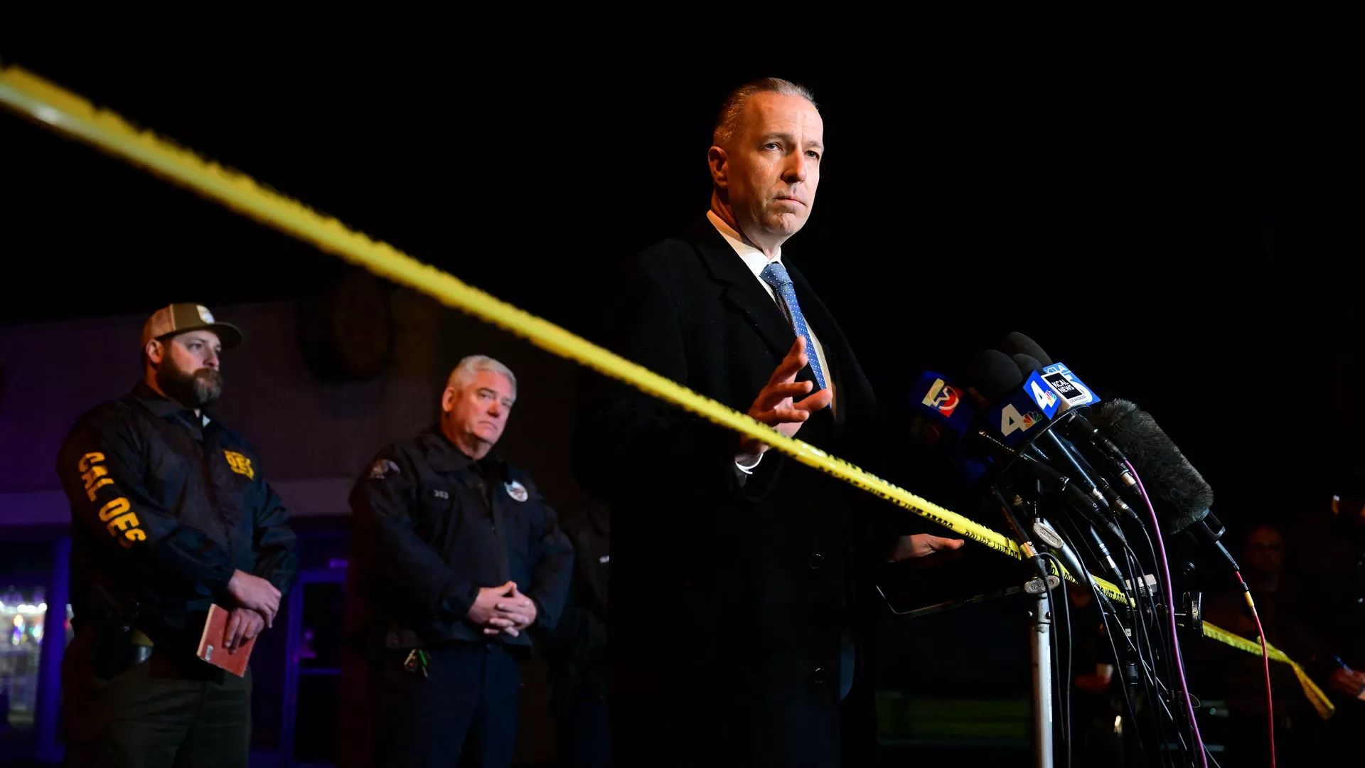 Los Angeles Sheriff's Department Capt. Andrew Meyer briefs the media in Monterey Park, California, on Sunday