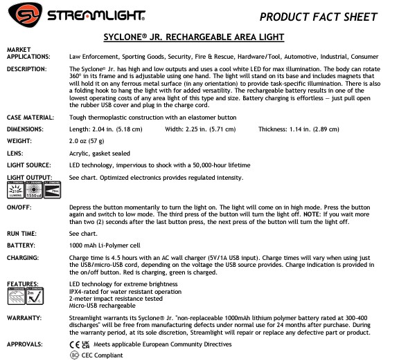 data sheet for syclone jr