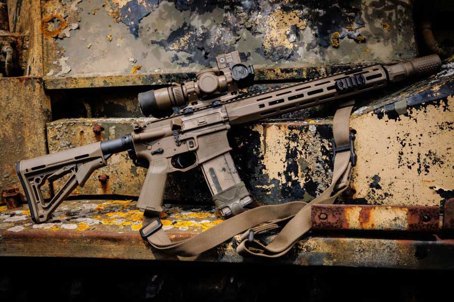 L403A1 Knight's Armament KS-1 Carbine with Vortex 1-10x and Aimpoint P-2 in Reptilia AUS Mount FDE