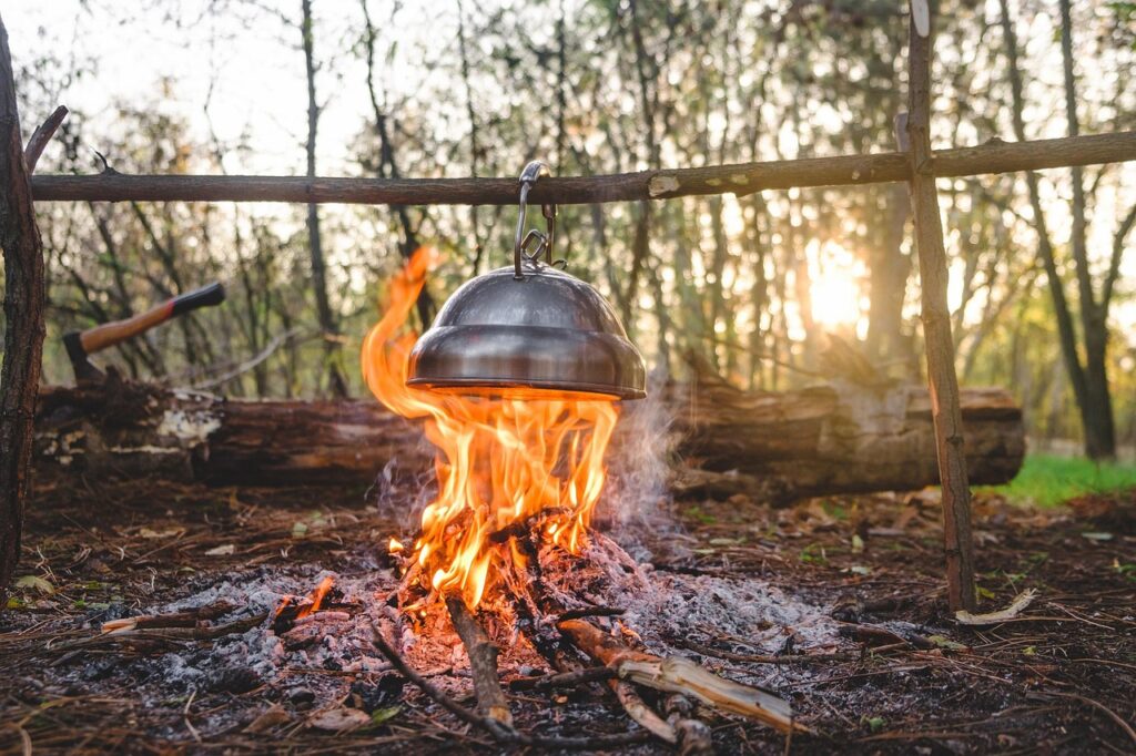 backyard camping - campfire cooking