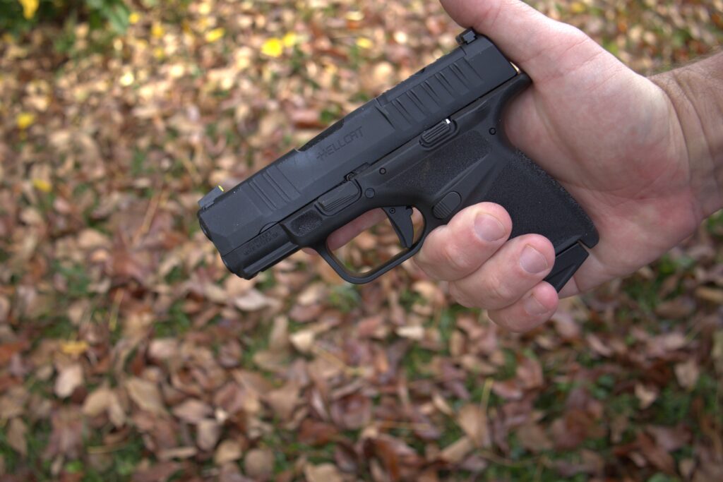 springfield hellcat 380 left hand view in hand